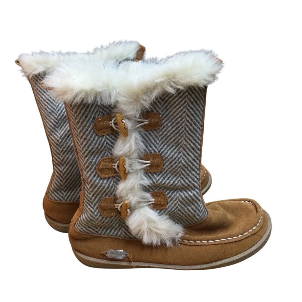 Woolrich Womens Elk Creek Wool Boots Faux Fur Lined Herringbone Size 10 Toggle
